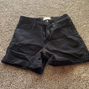 Plain black high rise denim shorts